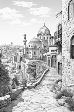 color book for adults jewish kids play on the streets of old jerusalem