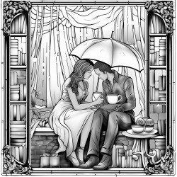 raining  couple back window bookshelf coffee