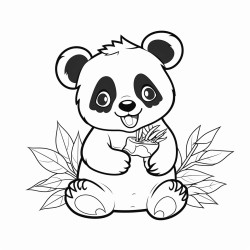 panda sitting and eating leaves
