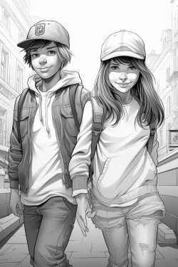 young boy and young girl skateboarding in the street