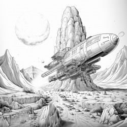 space ship flying to mars