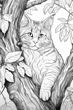 una gata subida en un rbol