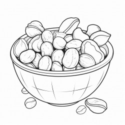 illustrate a bowl filled with mixed nuts by the theme of kawaii