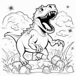 un tyrannosaure entrain de chasser des licornes