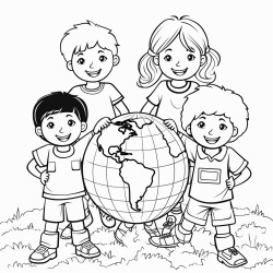 world with smiling children and animals