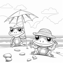 kawai two frogs at beach scene