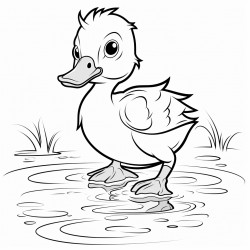 cute baby duckling with a little puddle around its feet