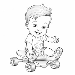 a baby on a skateboard with an ice cream cone