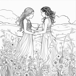 two brides in a field of flowers