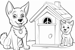 a dog and a dog house