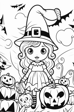 halloween coloring page white background bold line art