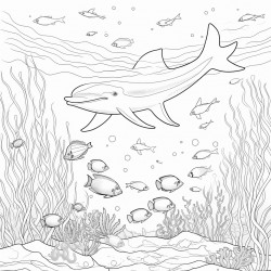 a vibrant underwater scene with various sea creatures like fish turtles a whale and coral reefs
