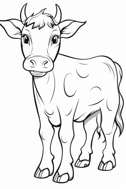 coloring page about a cow in a farm basic line black and white color