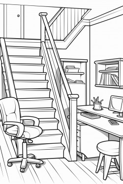 office with stairs basement