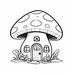 small cute cartoon whimsical house shaped like a mushroom