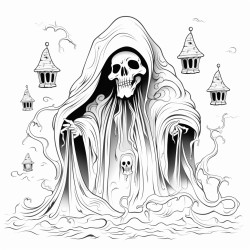 bonechilling specter a ghost bringing cold dreadcoloring page halloween themed