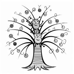 cartoon spider tree rainbow and bee