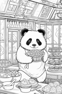 inside a bakery with a panda