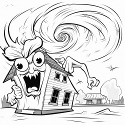tornado with arms angry face destroying houses