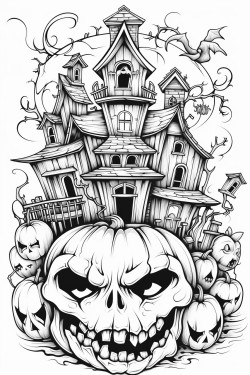 haunted house and pumpkins
