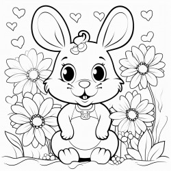 rabbit looking at the note with wide eyes surrounded by colorful flowers that seem to glow with magic