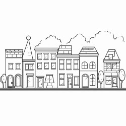 a row of buildings for children age 3