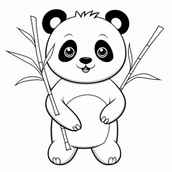 a panda holding bamboo
