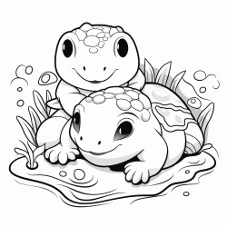 turtle cuddling an axolotl
