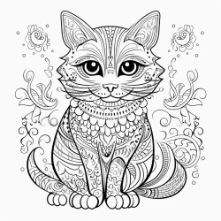 un coloriage magique de chat  remplir avec des lettres majuscules manuscrites