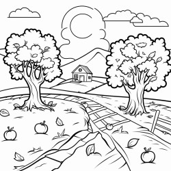 the letter a in an apple orchard on a nice autumn day