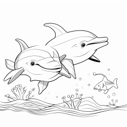 dolphins playing with sea animals around