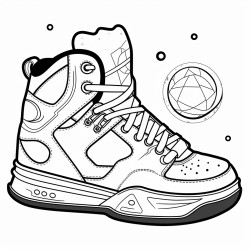 a basketball shoe featuring a hockey puck design and a winter sports theme