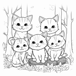 5 cats in the woods