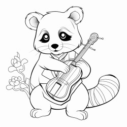 a red panda playing the instrument an erhu