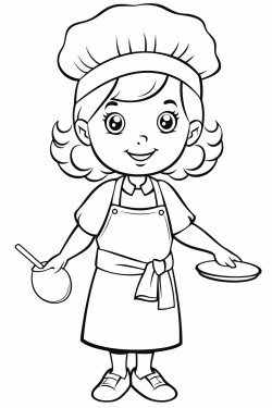 girl in a cooking apron the person coloring should be able to draw in their own personal features hair eyes nose etc