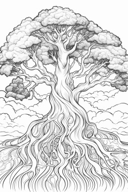 a tree of fire and ice on top of a hill