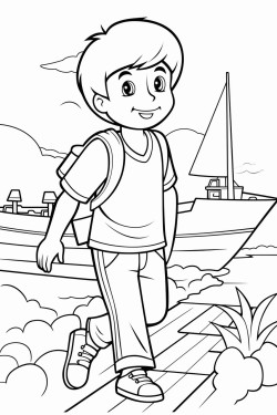 boy entering a big boat