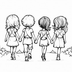 4 girls walking back holding hands