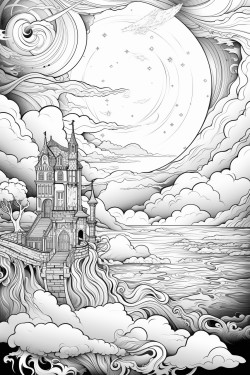 paysage fantastique imaginaire lune eau nuage