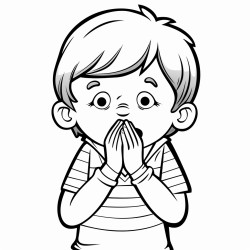 3 to 5 year old boy covering his mouth when coughing or sneezing