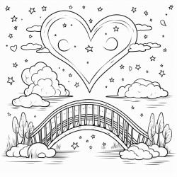 a glowing heart with a bridge and natural elements the heavens and the stars