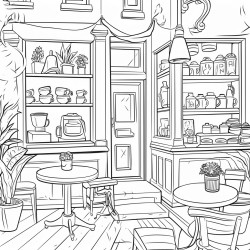a cozy little coffee shop frontside the line should be simple and bold lines