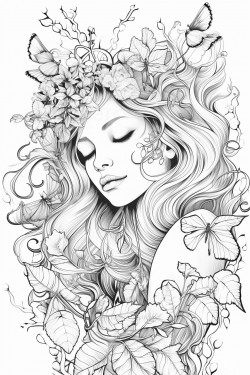 goddess of nature surrounded by plants and fairies