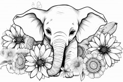 baby elephant baby owl in sunflower and roses