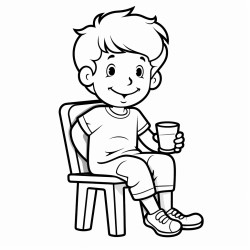a 35 year old is sitting on chair and drinking water from glass