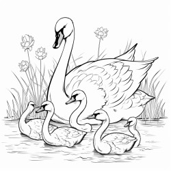 family cubs of swans
