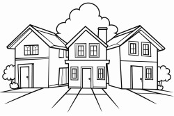 3 simple houses on a street