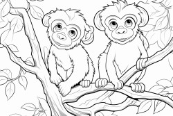 coloring book design there were two monkeys climbing a tree in the forest