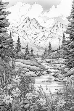 flowers in a meadow behind a beautiful mountain