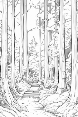 forest scene with tall trees and a winding path